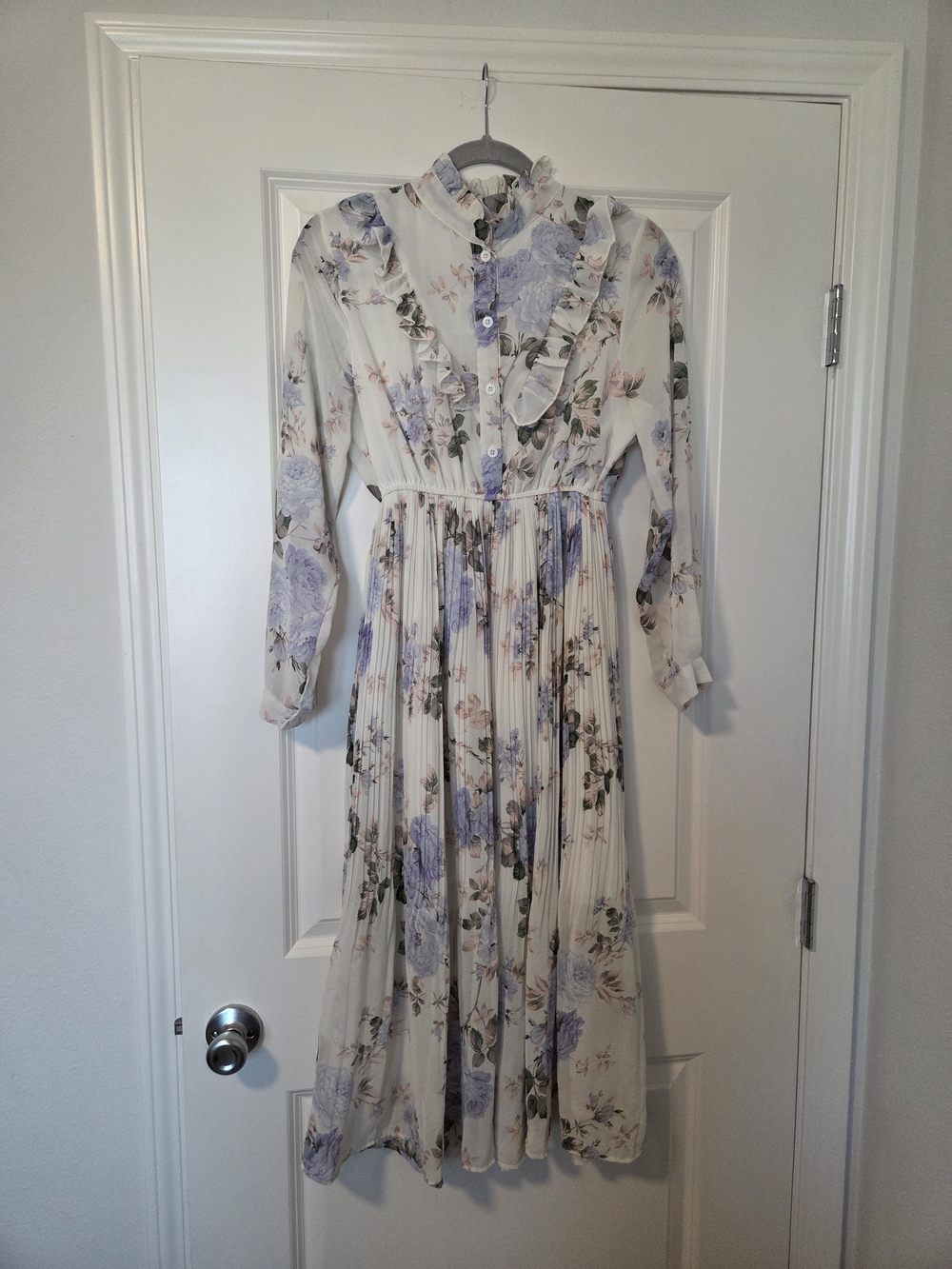 Chicwish Cream Midi Dress with Lavender and Pink Floral Print